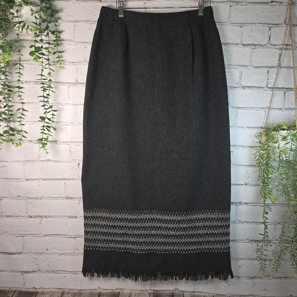 GOODCLOTHES CHARCOL GRAY LONG PENCIL SKIRT FRAYED  EDGES  WOOL BLEND WOMENS 10